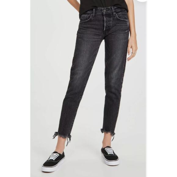 Moussy Vintage 27 Distressed Black Staley Tapered Jeans Button Fly Cotton Fray - Picture 14 of 15